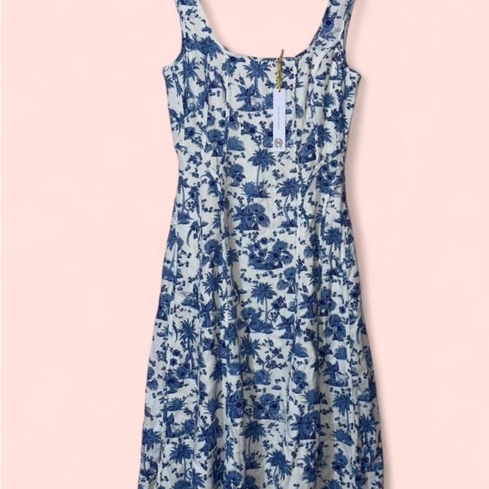 House of Harlow 1960 White and Blue Patterned Midi Dress - Picture 3 of 10